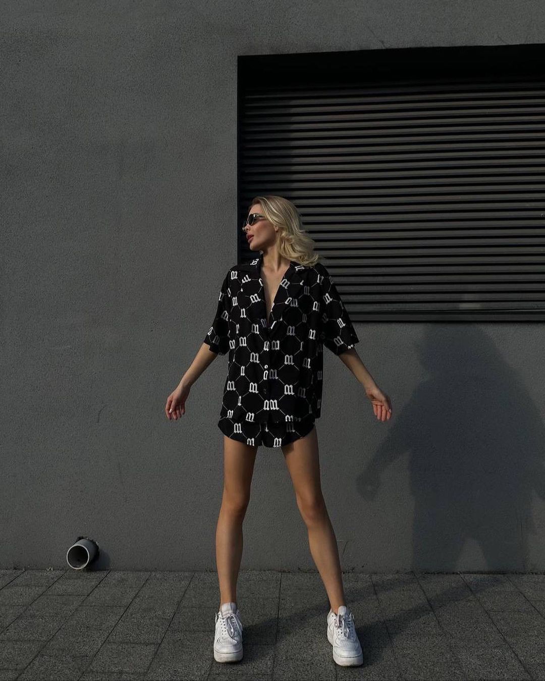 Damen lässiger Kurzarm Schlafanzug-Set mit stylishen Muster Drune