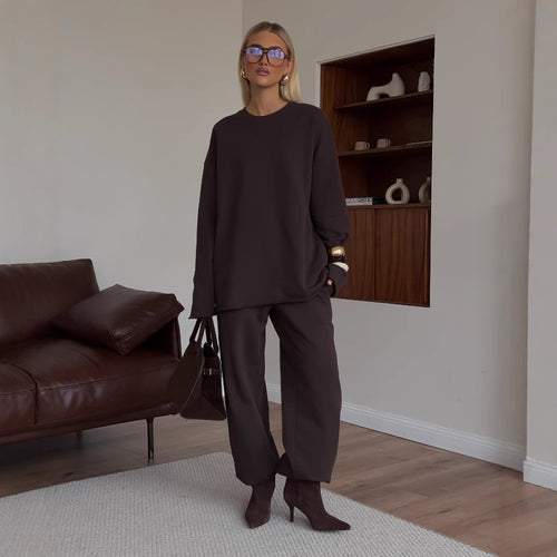 Damen stilvolles Sweat-Set mit lässigem Schnitt und elastischen Kordelzügen Drune