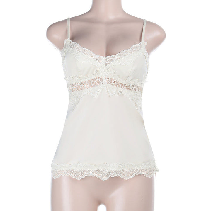 Damen Spitzen-Cami-Top mit verführerischem Schnitt und feinen Trägern Drune