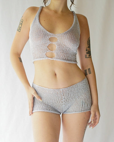Damen transparentes Netz-Top und Short-Set Drune