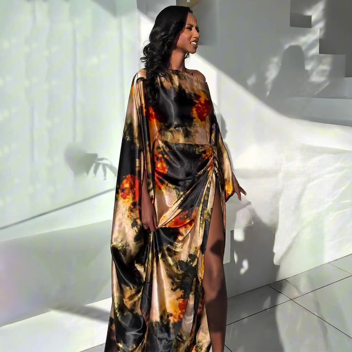 Damen Maxi-Kleid mit dramatischem Schlitz und schimmerndem Stoff Drune