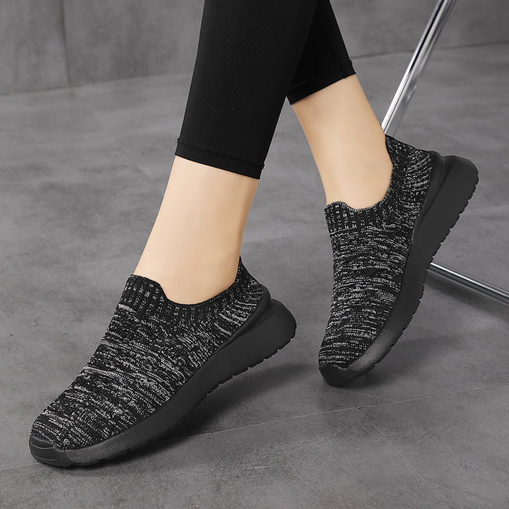 Damen nan sockenähnlicher Komfort-Slipper mit strukturiertem Strickobermaterial und gedämpfter EVA-Keilsohle Drune