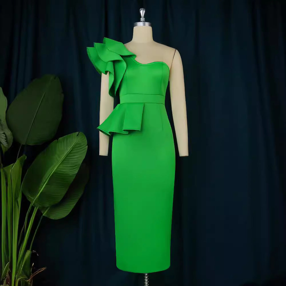 Damen Elegantes One-Shoulder Kleid mit voluminösem Rüschendetail Drune