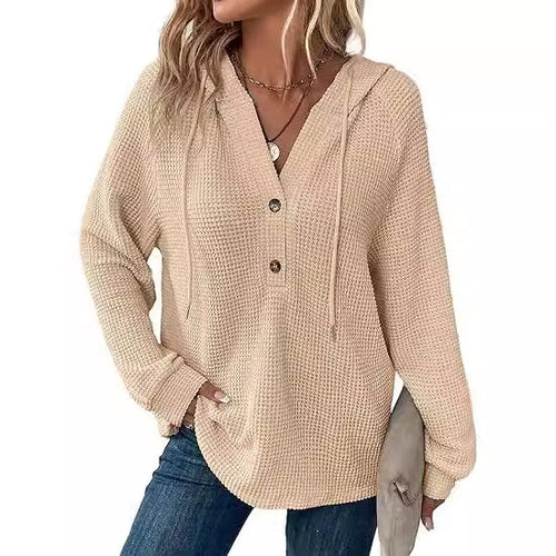 Damen lässiger Hoodie mit Knopfdetails und weit geschnittenen Ärmeln Drune