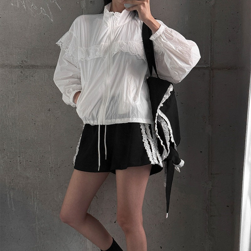 Damen elegante Übergangsjacke mit Rüschendetails Drune