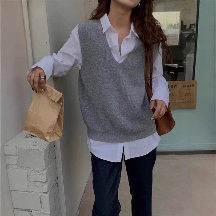 Damen modischer Pullover mit V-Ausschnitt und lockerem Schnitt Drune