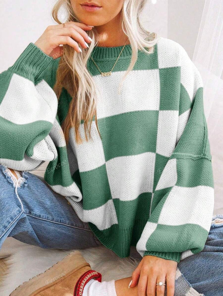 Damen Oversize-Pullover mit kariertem Muster Drune