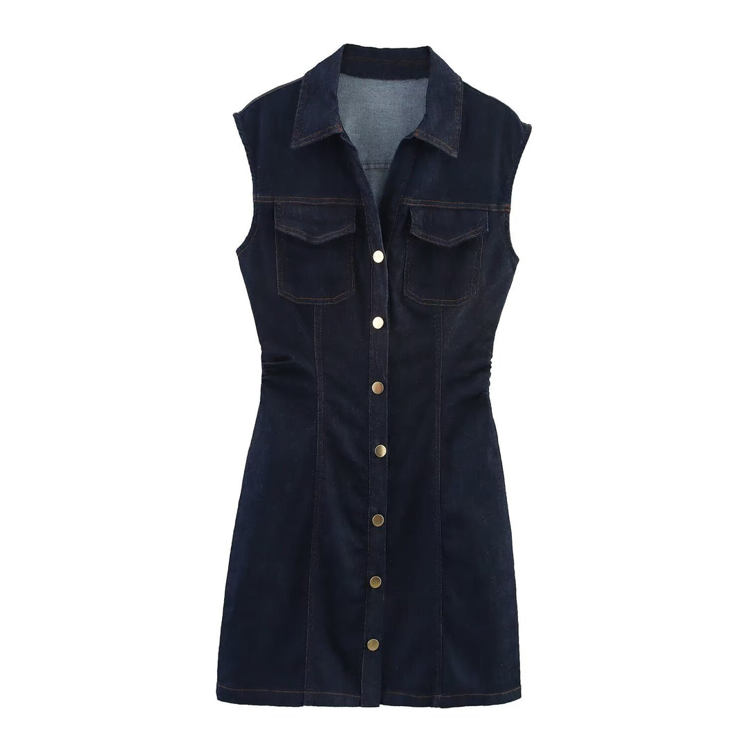 Damen Jeanskleid mit tailliertem Schnitt und praktischen Taschen Drune