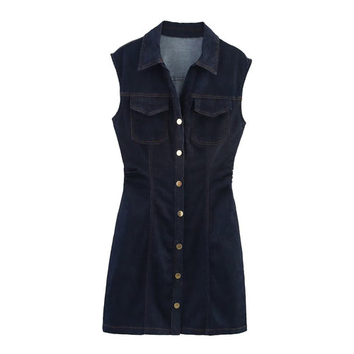 Damen Jeanskleid mit tailliertem Schnitt und praktischen Taschen Drune