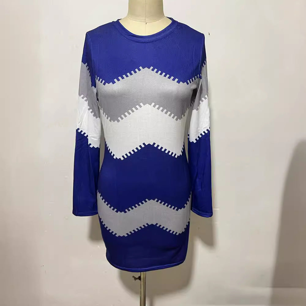 Damen nan Longsleeve-Strickkleid mit Chevron-Muster, geradem Saum und körperumspielender Passform Drune
