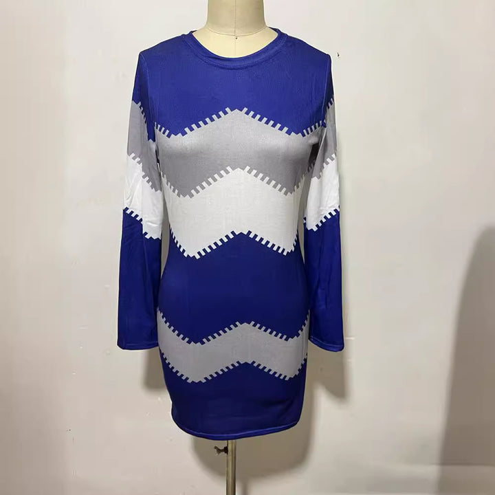 Damen nan Longsleeve-Strickkleid mit Chevron-Muster, geradem Saum und körperumspielender Passform Drune
