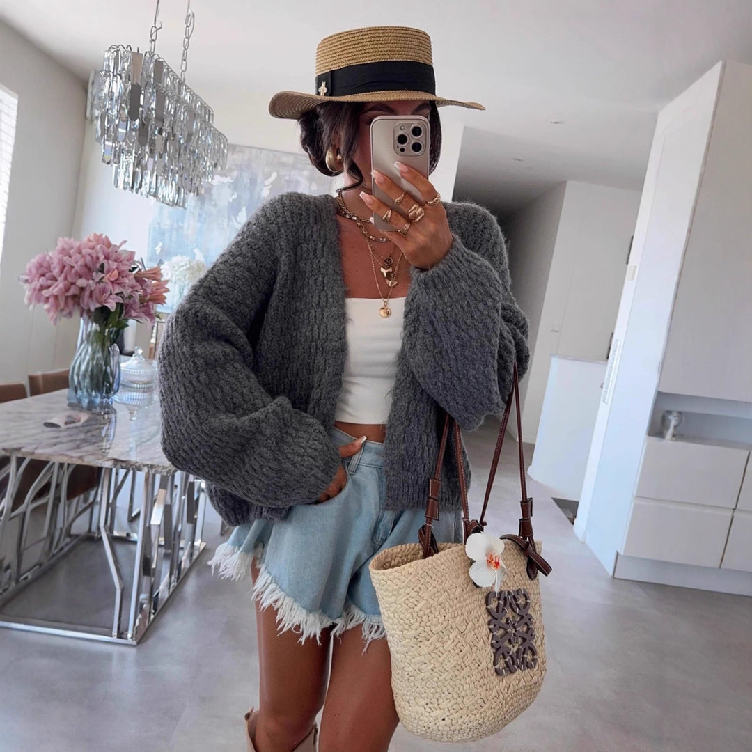 Damen Grobstrickjacke mit voluminösen Ärmeln und offener Front Drune