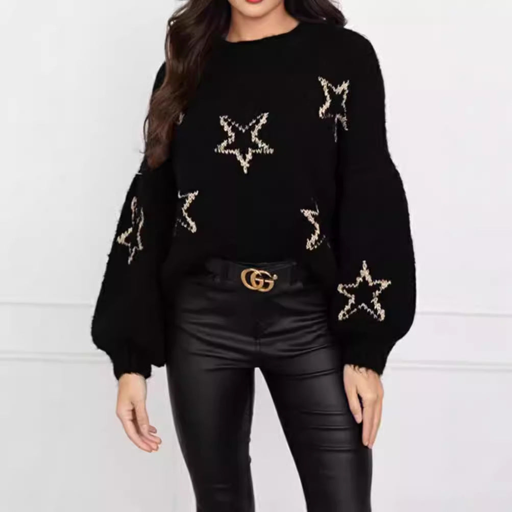 Damen Strickpullover mit Sternen-Design und weit ausgestellten Ärmeln Drune