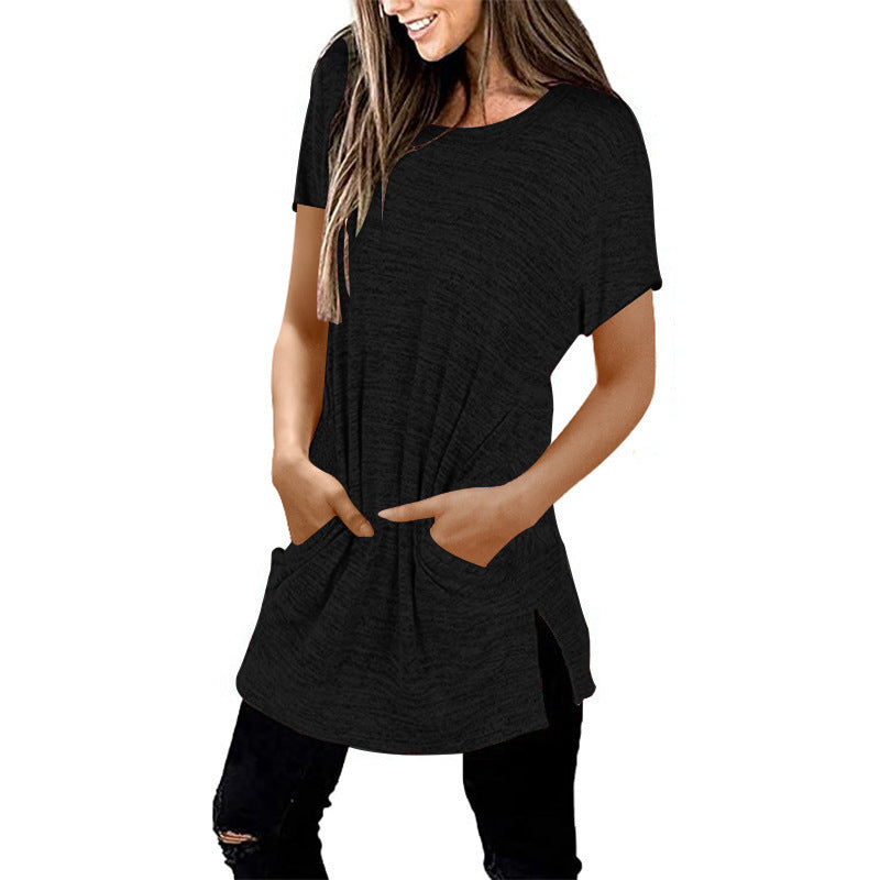 Damen Langarm-Tunika mit seitlichen Taschen und asymmetrischem Saum Drune