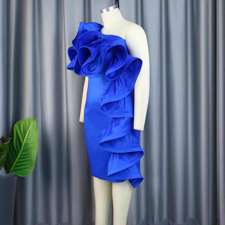 Damen elegantes Kleid mit dramatischen Rüschendetails Drune