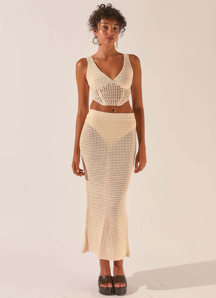 Damen gehäkeltes Crop-Top und Maxirock-Set Drune