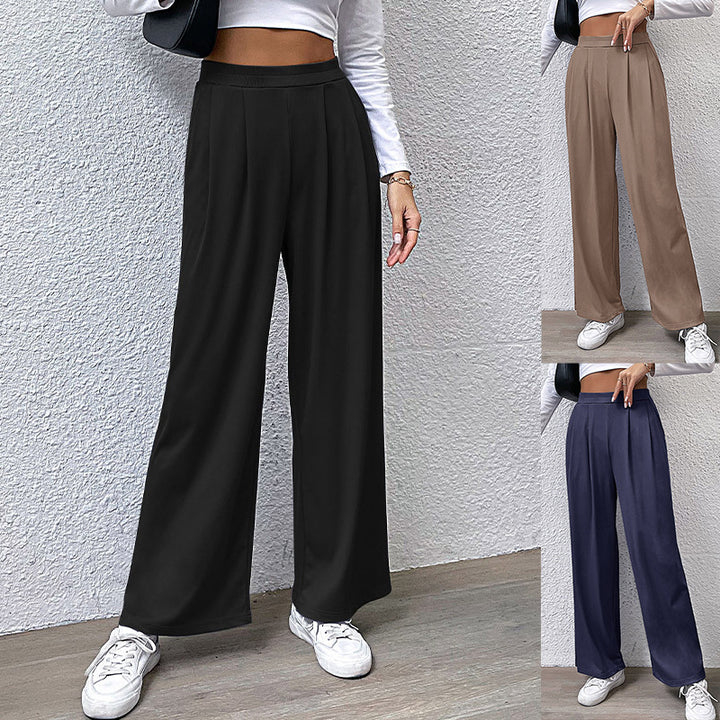 Damen elegante Palazzo-Hose mit hohem Bund und feinen Falten Drune