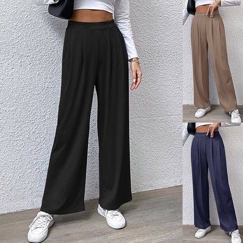 Damen elegante Palazzo-Hose mit hohem Bund und feinen Falten Drune