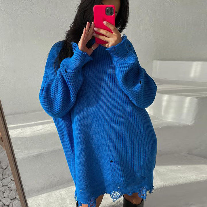 Drune Ripped O Neck Oversized Sweater Kleid