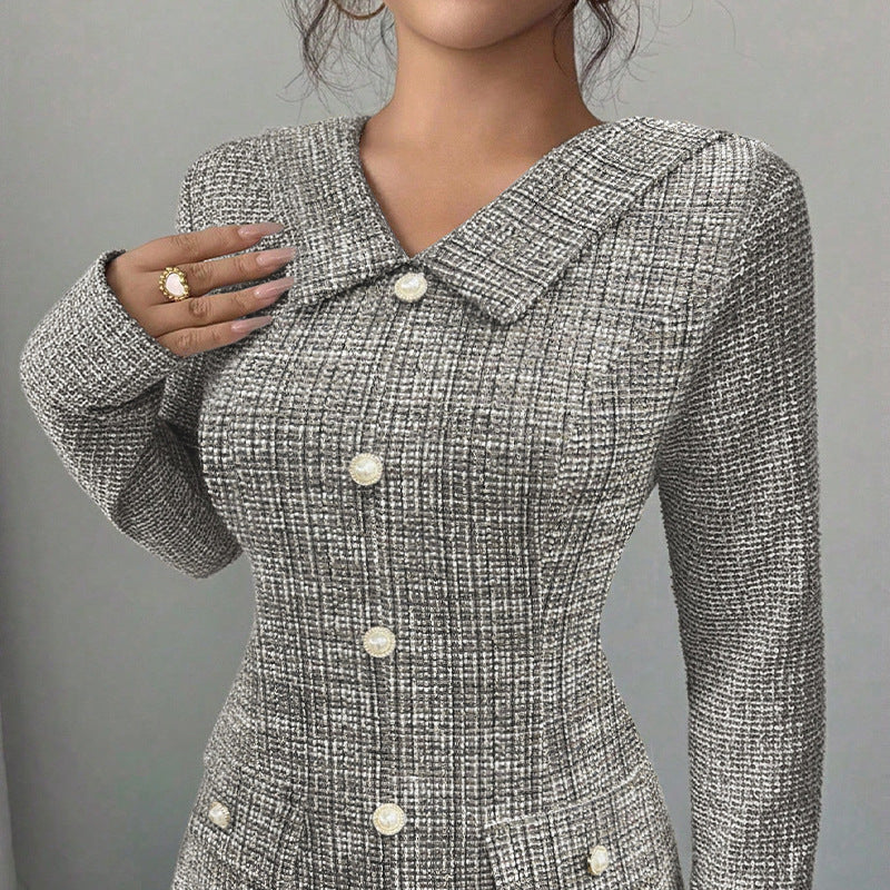 Damen Klassisches und elegantes Tweed-Kleid mit Taschen Drune