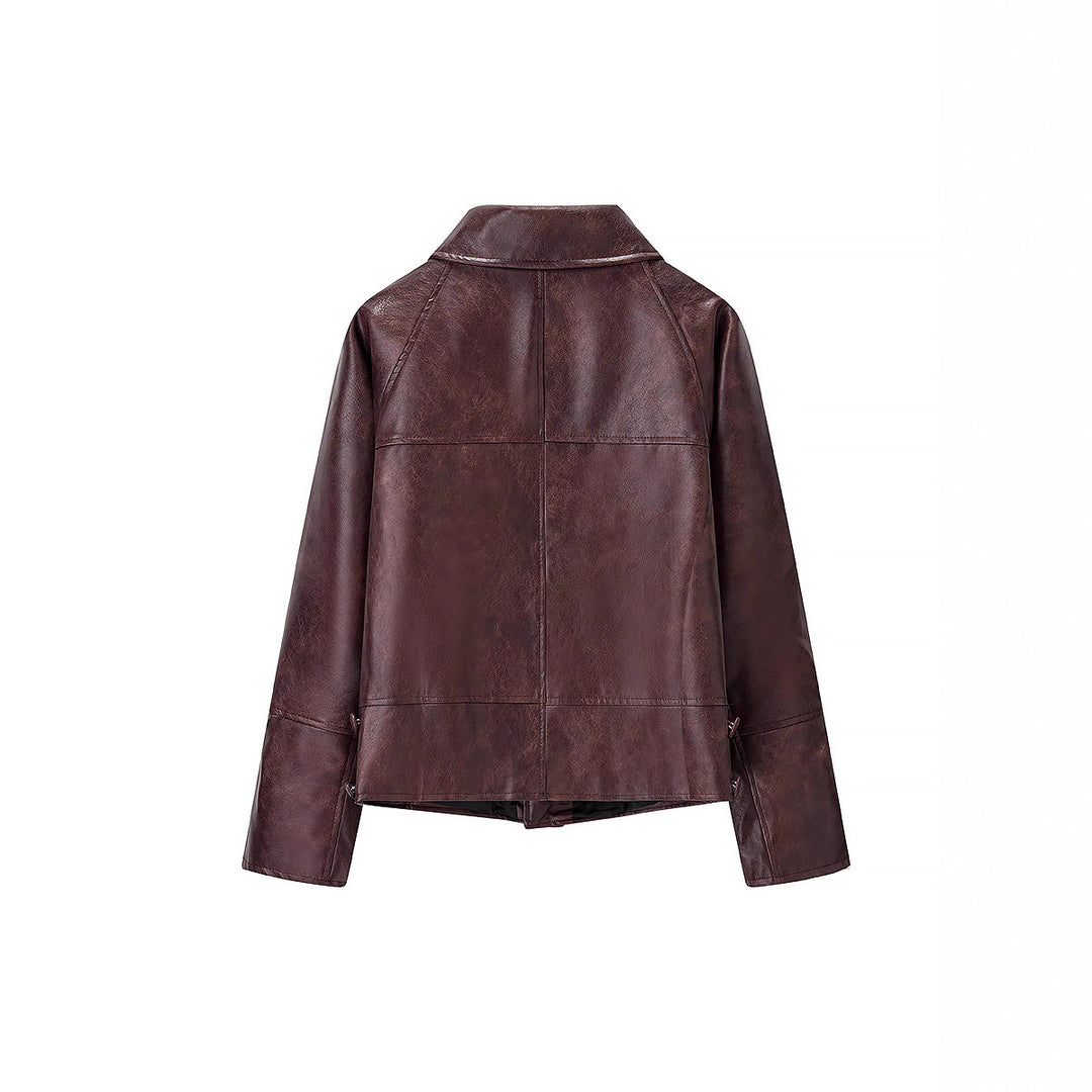 Damen Kurzjacke aus Kunstleder mit strukturiertem Design Drune