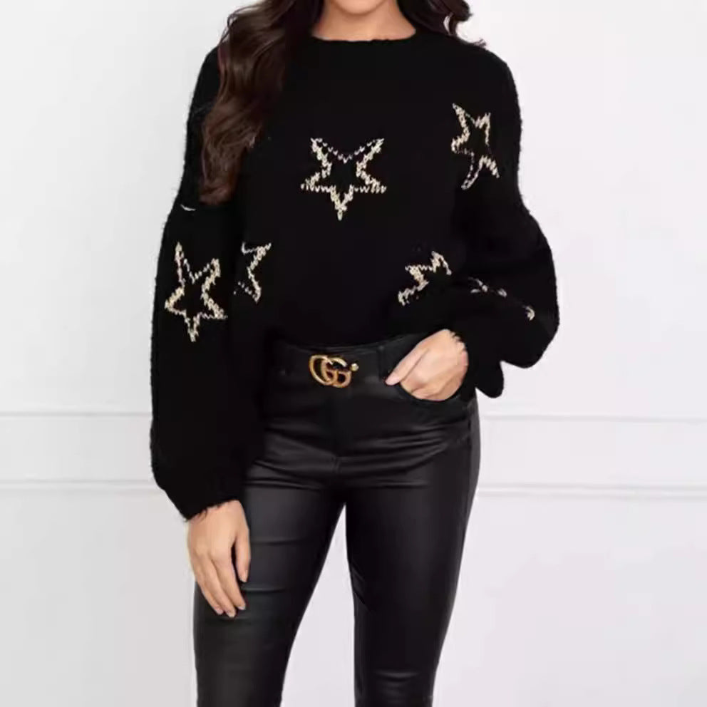 Damen Strickpullover mit Sternen-Design und weit ausgestellten Ärmeln Drune
