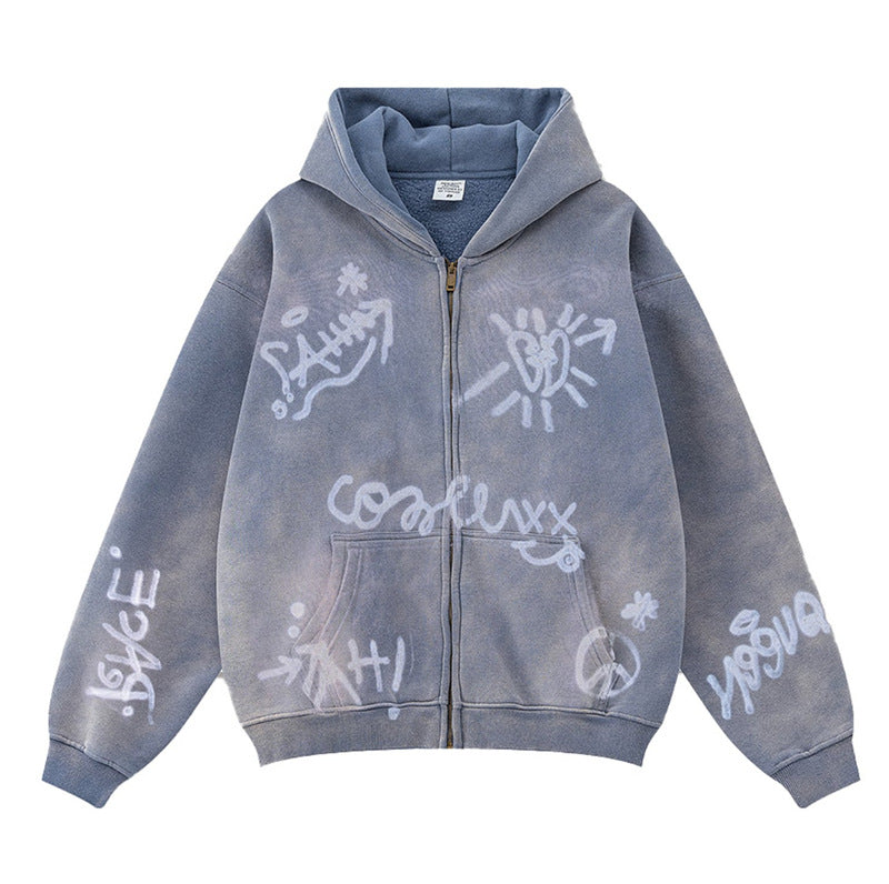 Damen Graffiti-Print Kapuzenjacke Drune