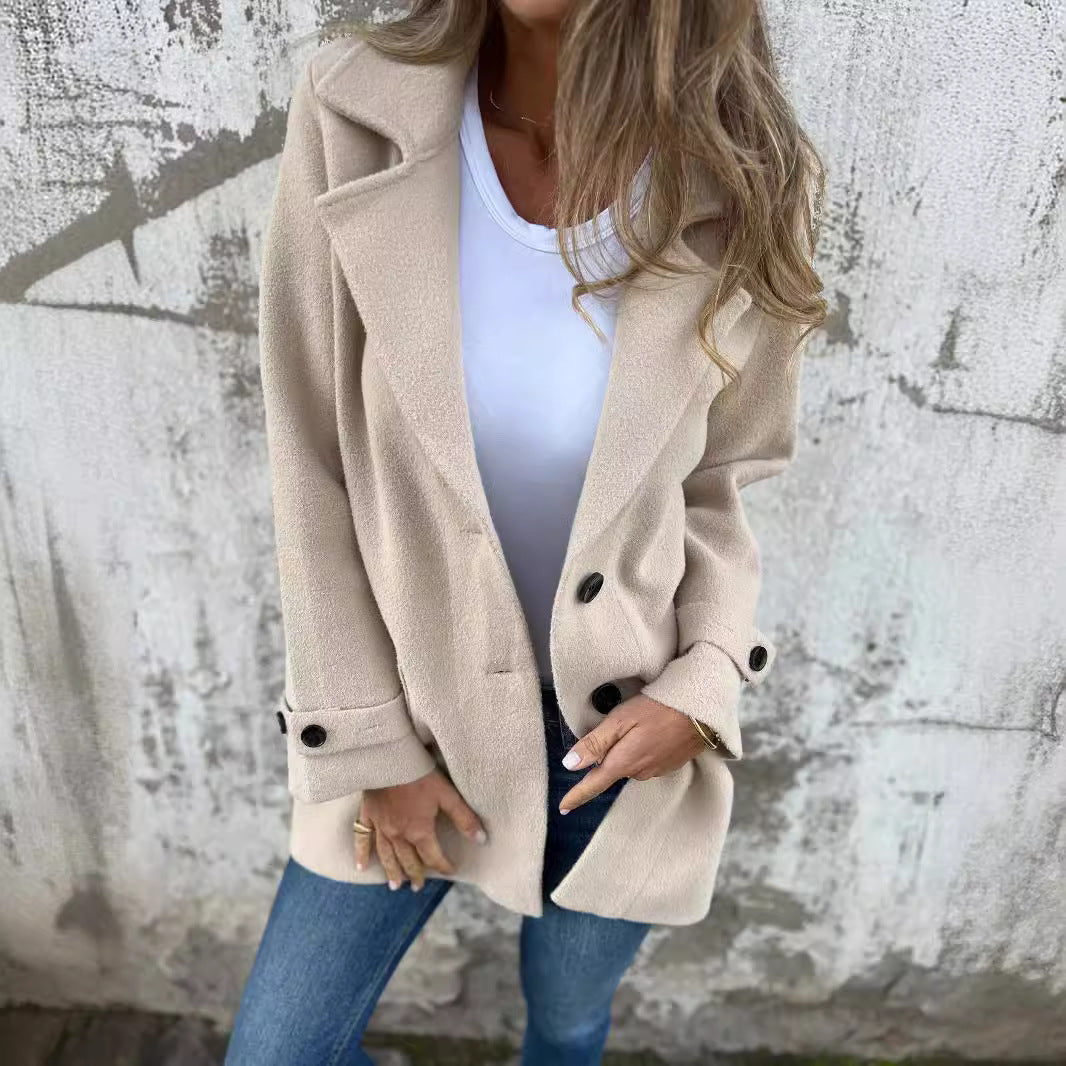 Damen elegante Bouclé-Jacke mit doppelter Knopfleiste Drune