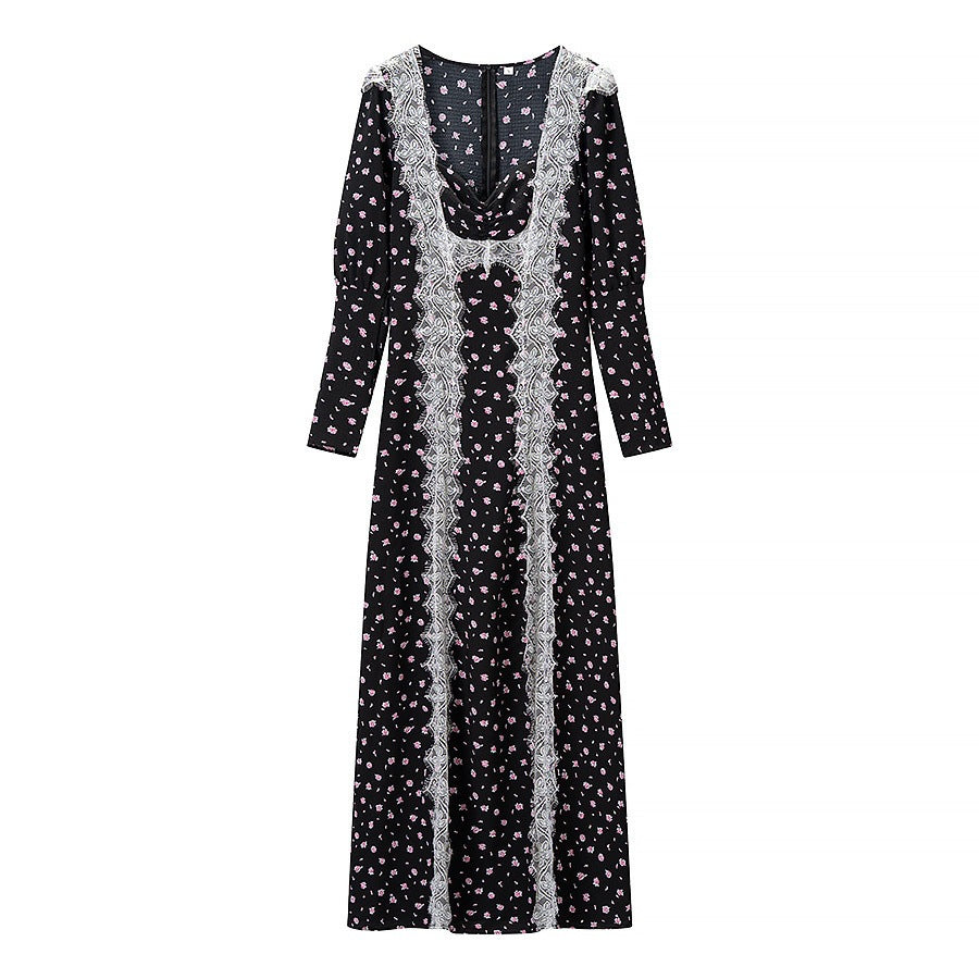 Damen Maxikleid mit elegantem Schnitt und floralem Spitzenbesatz Drune
