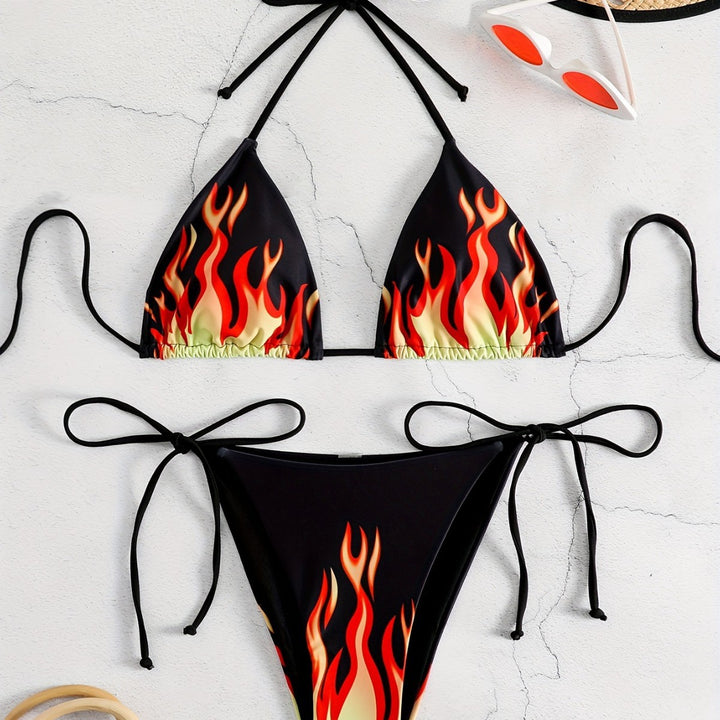 Damen Triangel-Bikini mit feurigem Motiv Drune