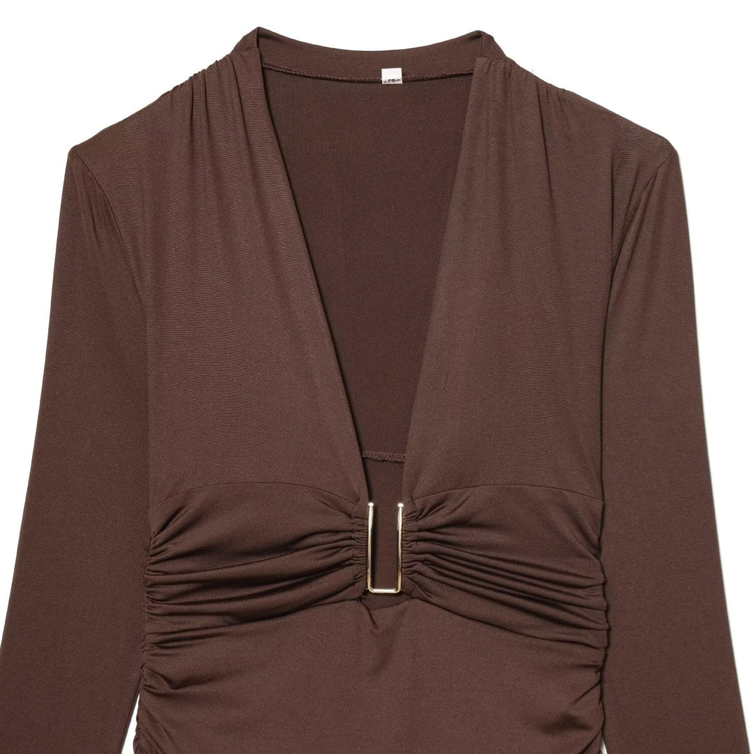 Damen Body mit elegantem V-Ausschnitt und dezenter Raffungsdetail Drune