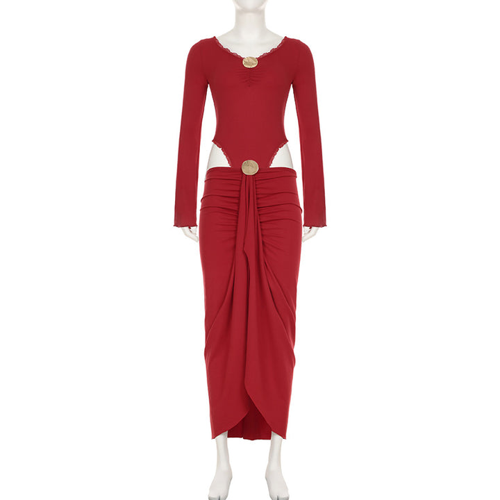 Damen eleganter Wickelrock mit Raffungen und dekorativem Knopf Drune
