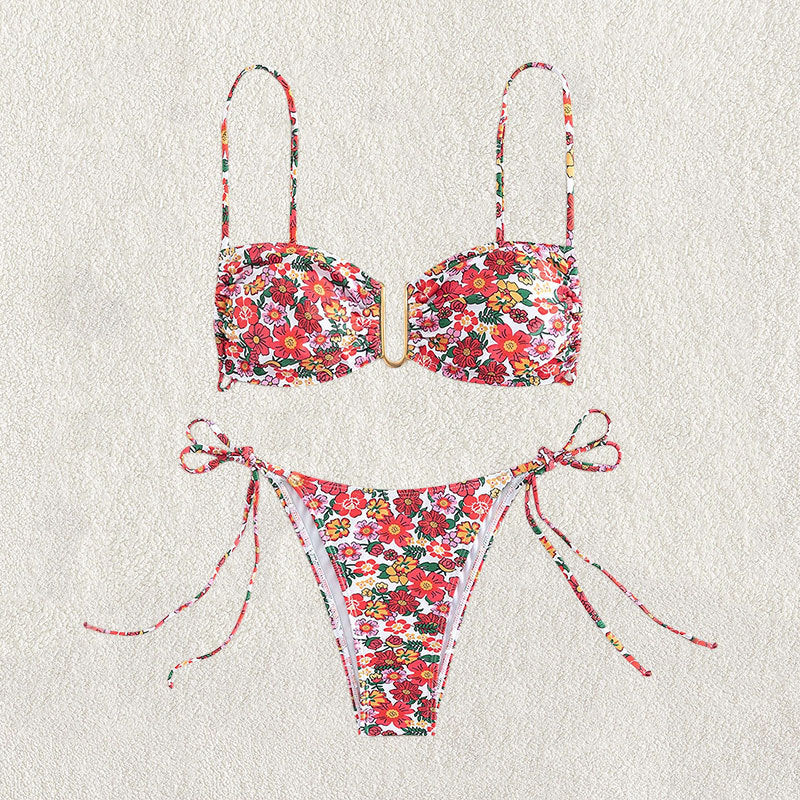 Damen Floral Bikini mit raffinierten Bindebändern Drune