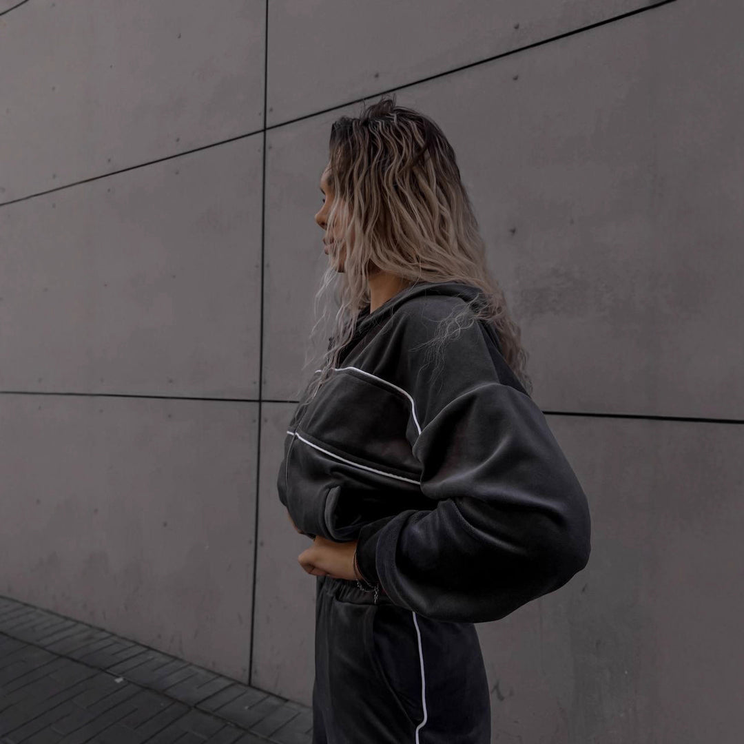 Damen Sportliches Fleece-Set mit Reißverschluss und Kapuze Drune