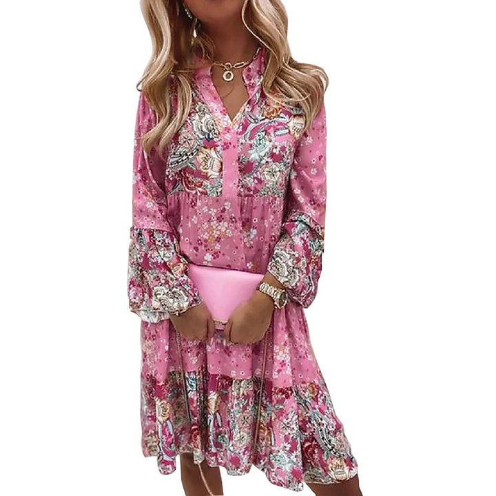 Damen nan leichtes Stufen-Babydollkleid mit V-Ausschnitt und Ballonärmeln Drune
