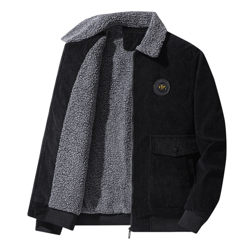 Herren nan Cordjacke im Bomberstil mit Teddykragen, aufgesetzten Klappentaschen und geripptem Saum Drune