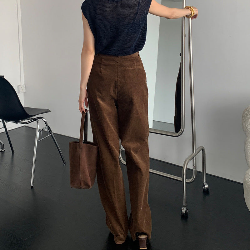 Damen Elegante weite Cordhose mit hohen Bund Drune