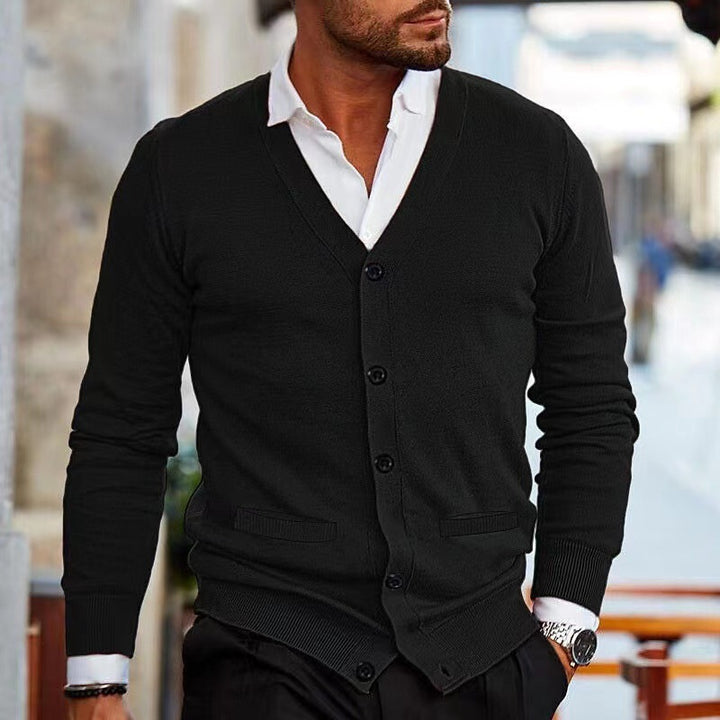 Herren nan Feinstrick V-Ausschnitt Cardigan mit Knopfleiste und Eingrifftaschen Drune