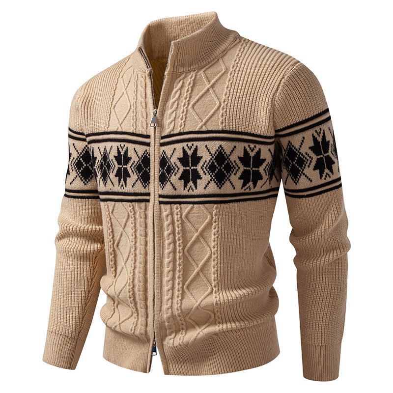 Herren nan Norweger-Strickjacke mit durchgehendem Reißverschluss und hohem Stehkragen Drune
