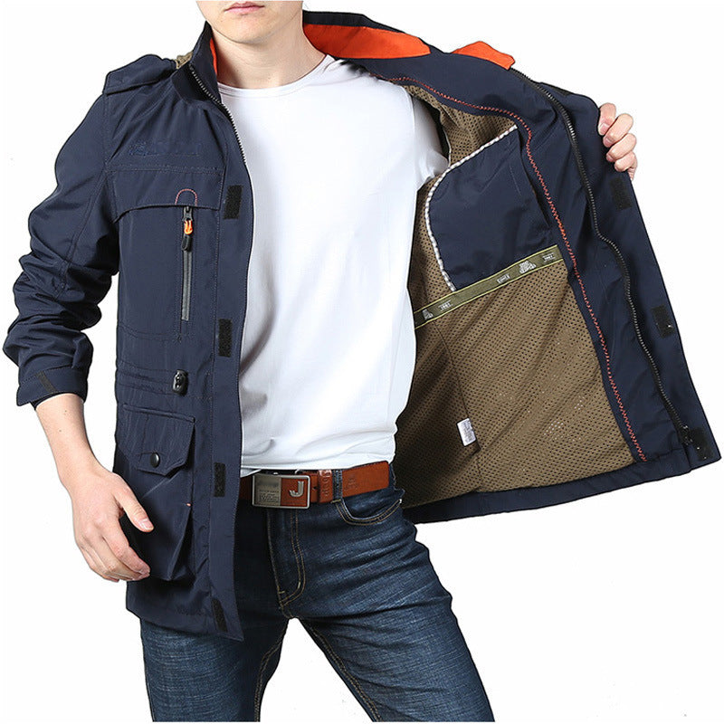 Herren nan leichte winddichte Fieldjacke mit atmungsaktivem Meshinnenfutter, zahlreichen Reißverschluss- und Klappentaschen sowie verstellbaren Ärmelmanschetten Drune