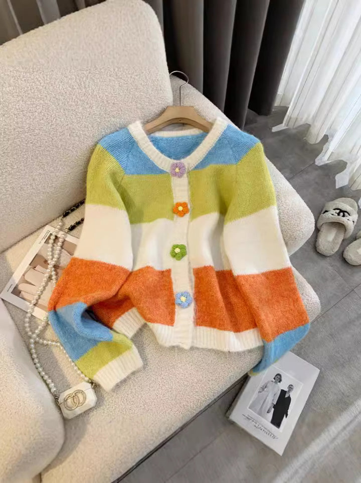 Damen Gemusterte Strickjacke mit bunten Knopfdetails und lässigem Schnitt Drune