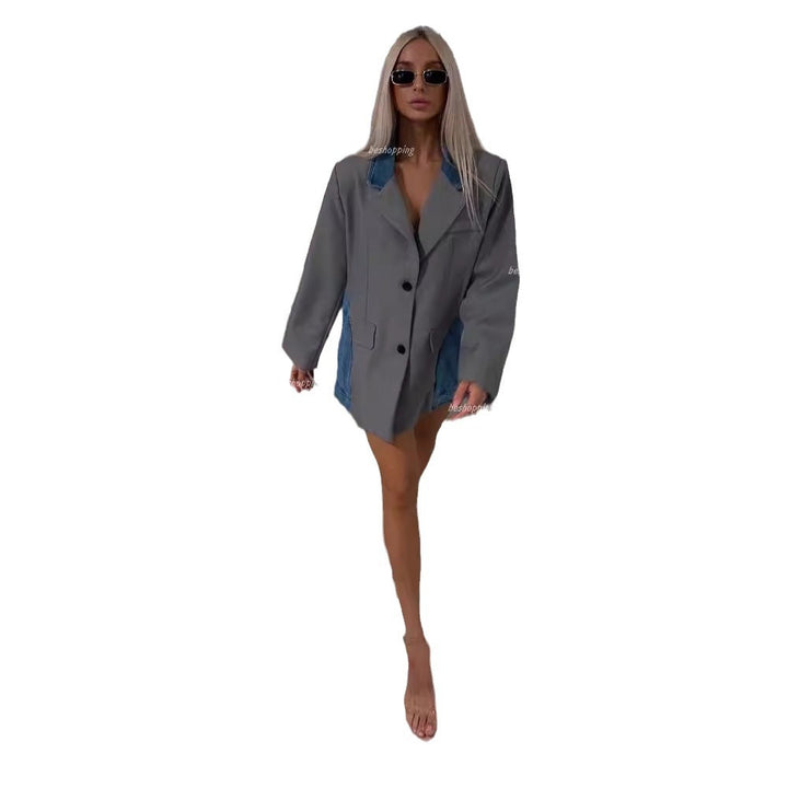 Damen modische Blazerjacke mit innovativem Denim-Design und eleganten Details Drune