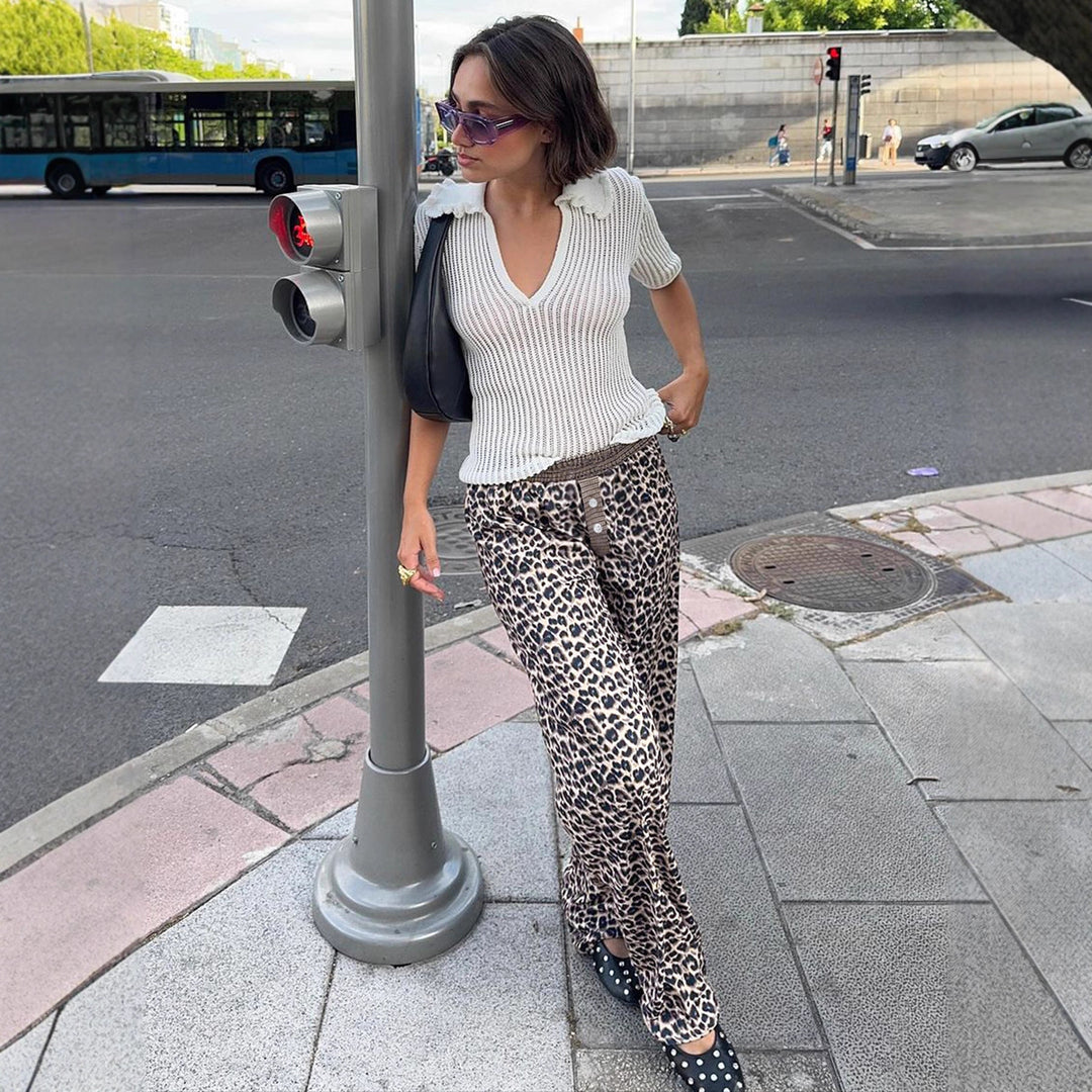 Damen weite Komforthose mit modischem Leopardenmuster Drune