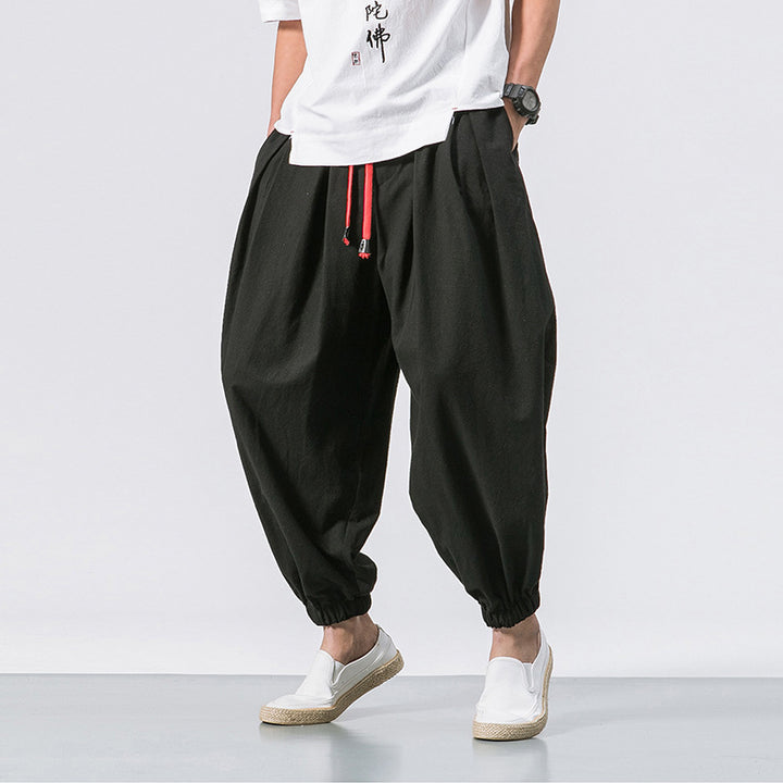 Herren nan lässige Leinen-Joggerhose mit Tunnelzug, strukturierter Oberfläche und elastischen Bündchen Drune