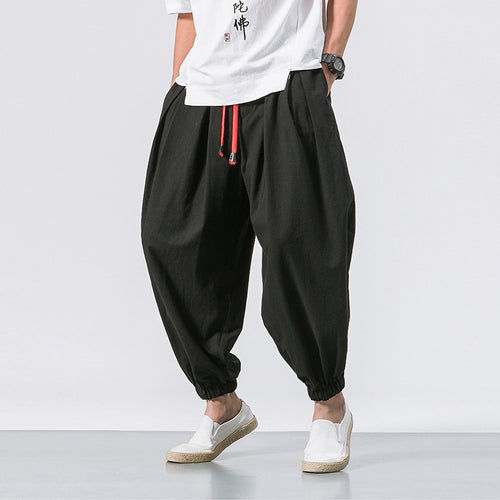 Herren nan lässige Leinen-Joggerhose mit Tunnelzug, strukturierter Oberfläche und elastischen Bündchen Drune