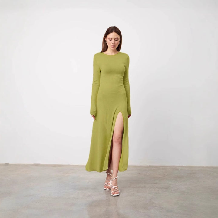 Damen elegantes langes Kleid mit Seitenschlitz Drune