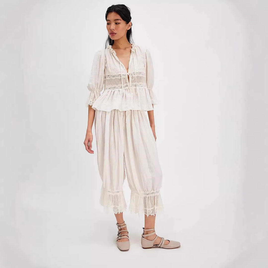 Damen Luftige und elegante Culotte mit Spitzenverzierung Drune