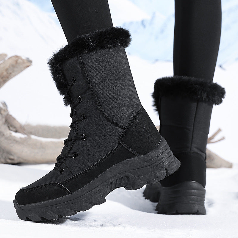 Damen Gefütterte Winterstiefel mit rutschfester Sohle und modischem Kunstfell Drune