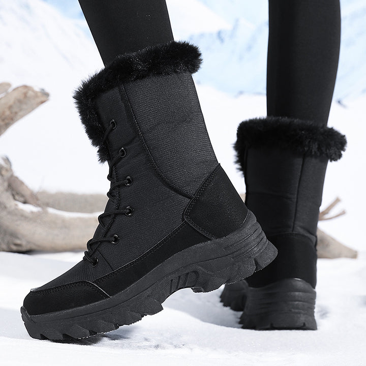 Damen Gefütterte Winterstiefel mit rutschfester Sohle und modischem Kunstfell Drune