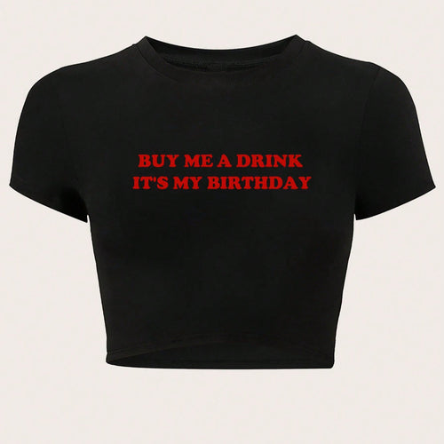 Damen Crop-Oberteil mit humorvollem Statementdruck Drune